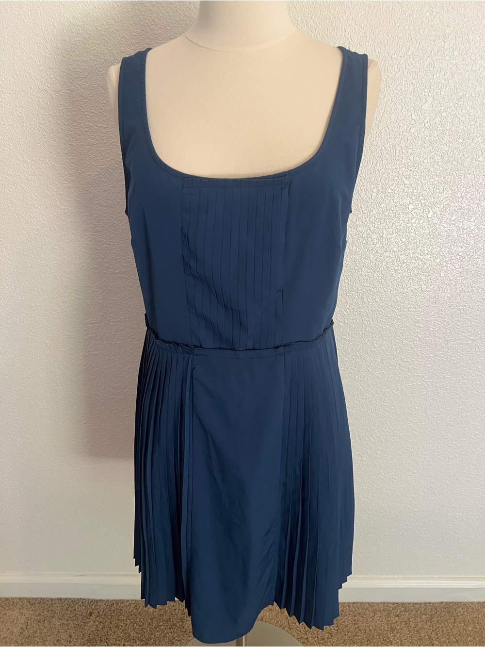 LC Lauren Conrad Navy Pleated Scoop-Neck Mini Dress
